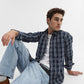 Navy Blue Checked Smart Fit Semi Casual Shirt | Greenfibre
