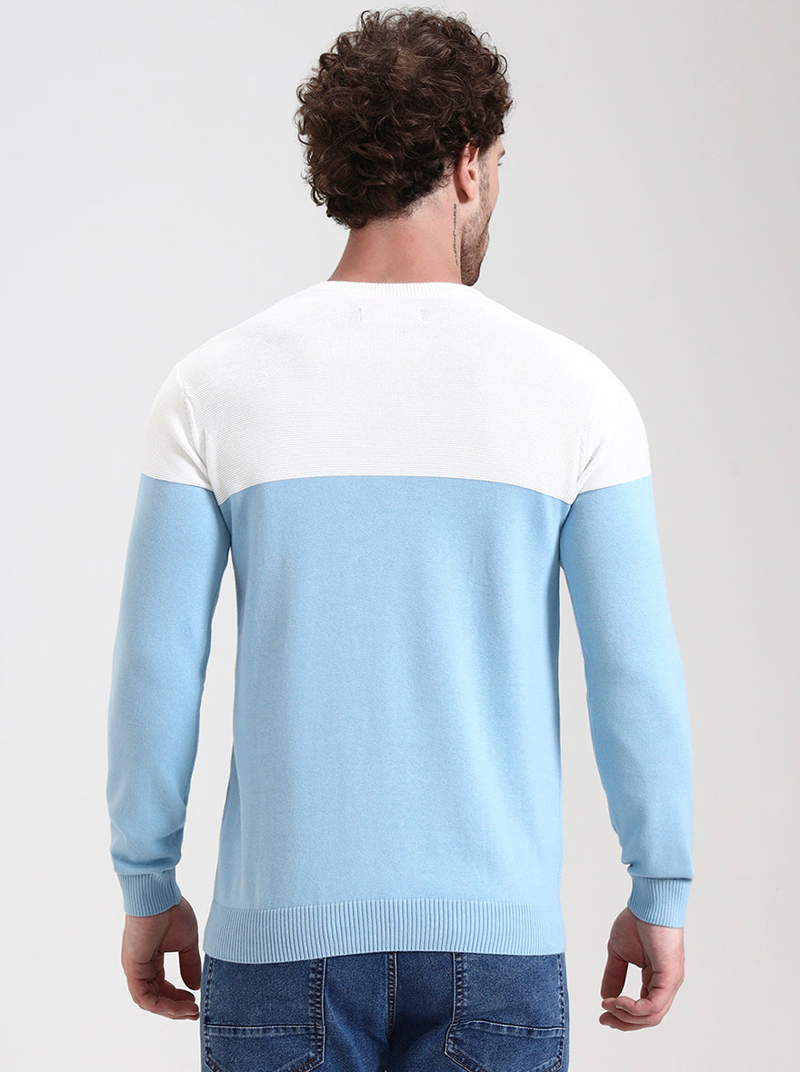 White & Sky Blue Striped Slim Fit T-Shirt | Greenfibre