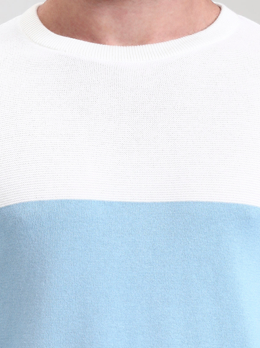 White & Sky Blue Striped Slim Fit T-Shirt | Greenfibre