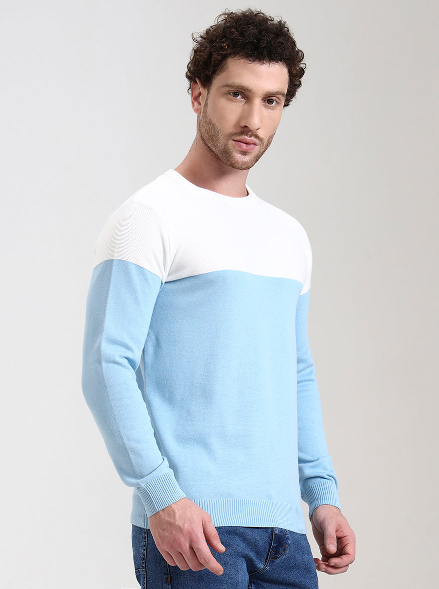 White & Sky Blue Striped Slim Fit T-Shirt | Greenfibre