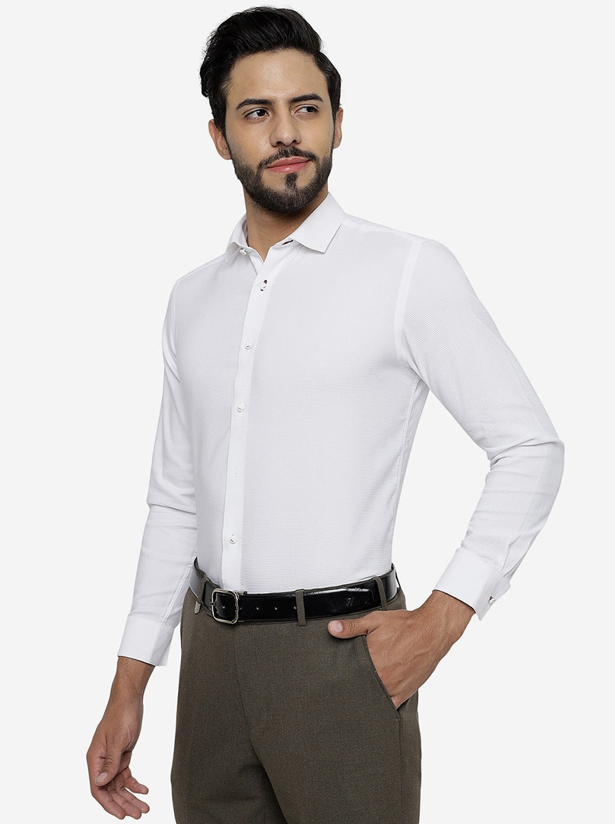 White Solid Slim Fit Party Wear Shirt | Greenfibre