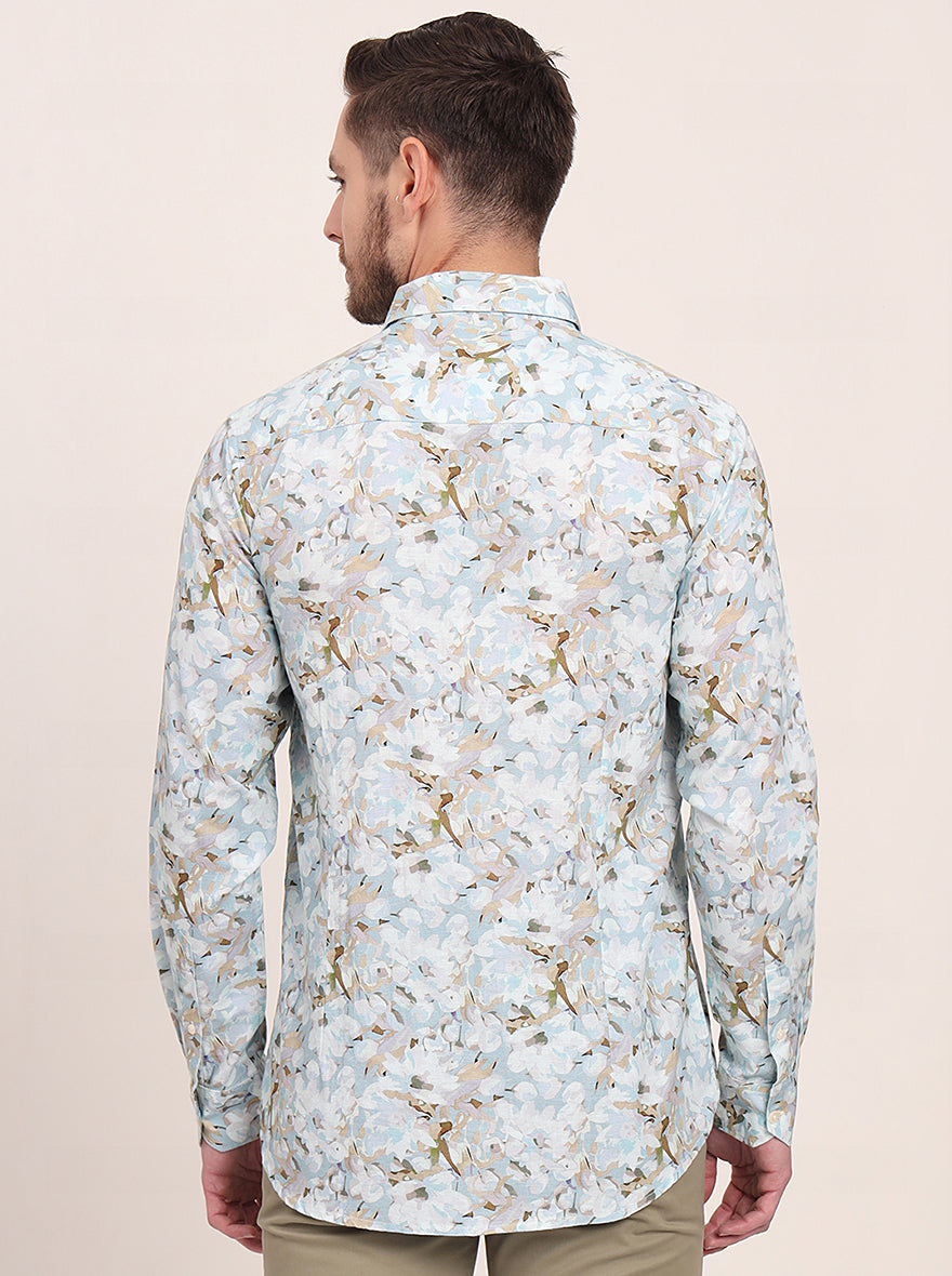Sky Blue Printed Slim Fit Casual Shirt | JadeBlue