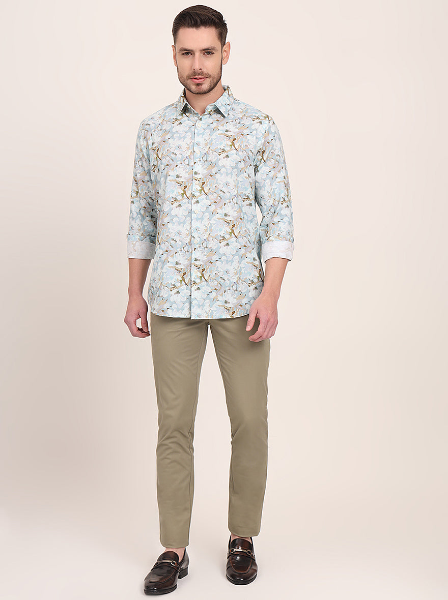 Sky Blue Printed Slim Fit Casual Shirt | JadeBlue