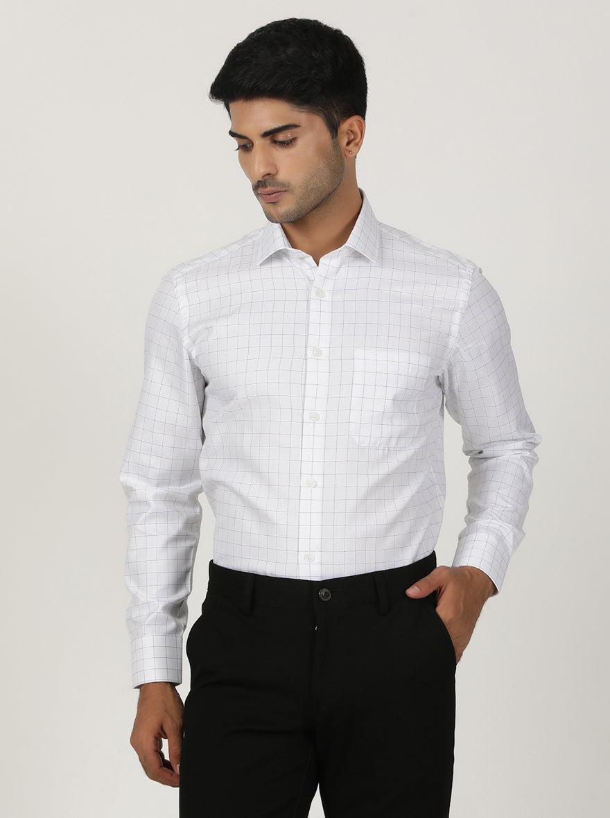 White Checked Slim Fit Formal Shirt | Greenfibre