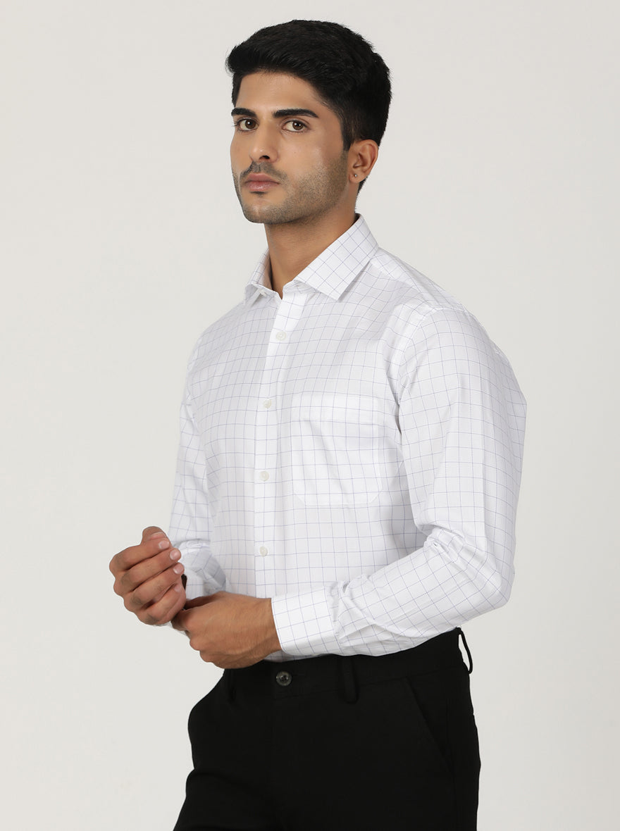 White Checked Slim Fit Formal Shirt | Greenfibre