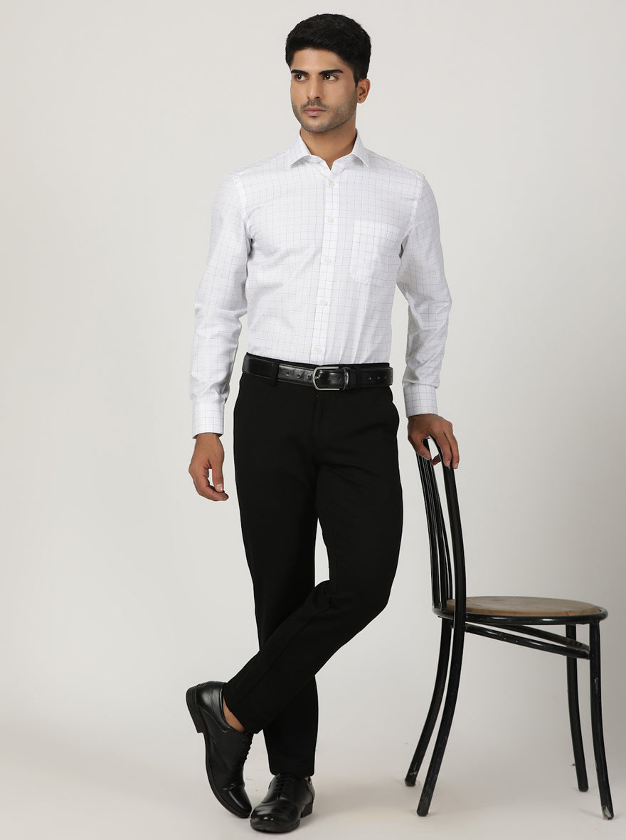 White Checked Slim Fit Formal Shirt | Greenfibre