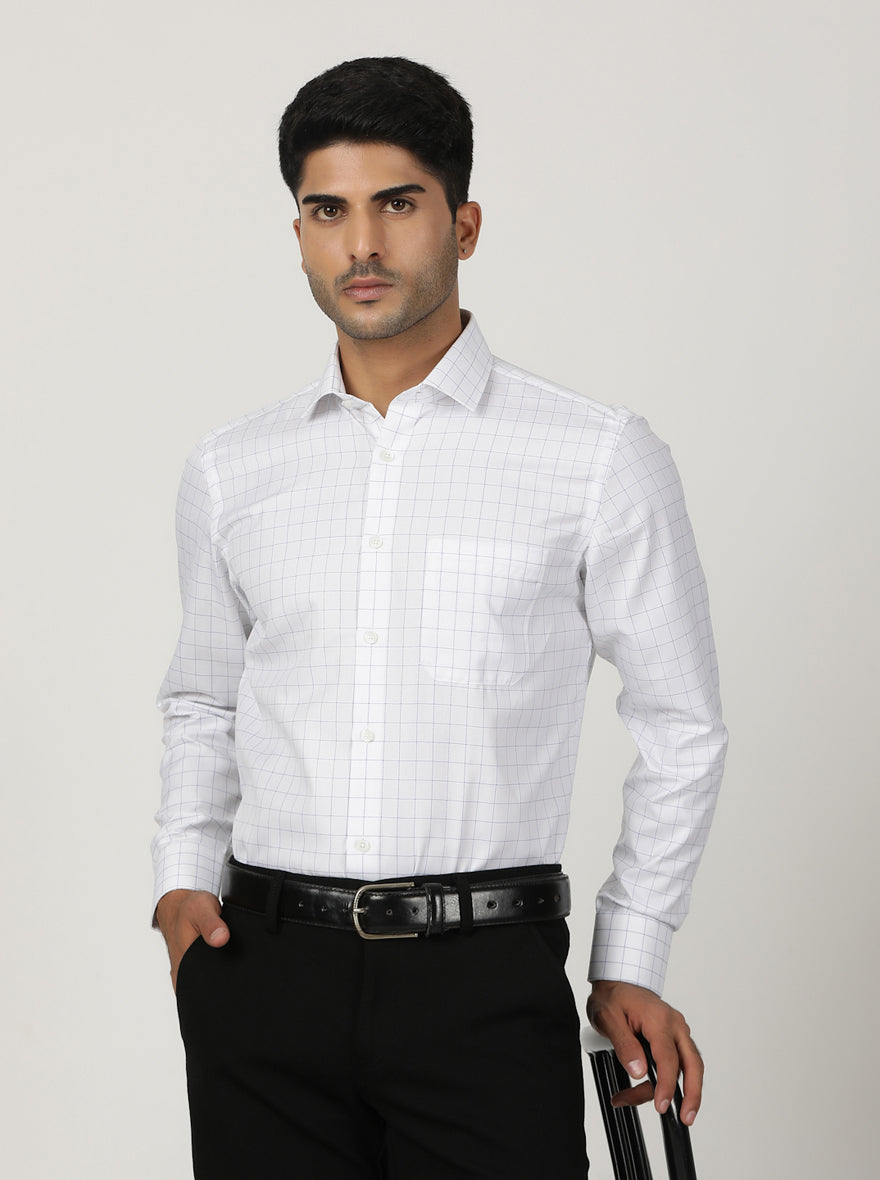 White Checked Slim Fit Formal Shirt | Greenfibre