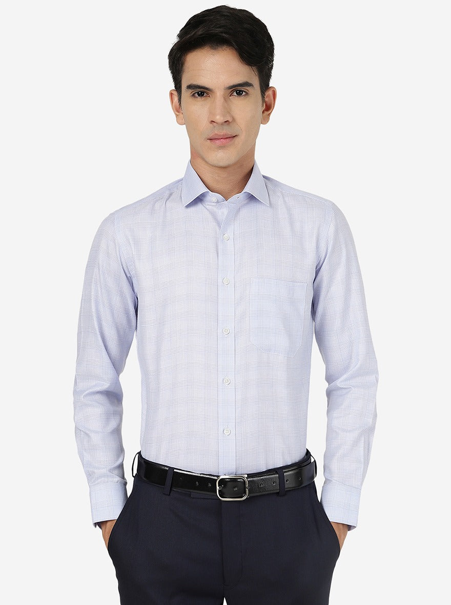 Light Blue Checked Slim fit Formal Shirt | Greenfibre