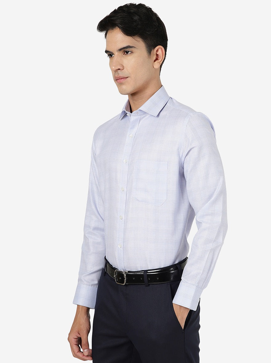 Light Blue Checked Slim fit Formal Shirt | Greenfibre