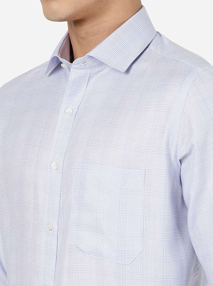 Light Blue Checked Slim fit Formal Shirt | Greenfibre