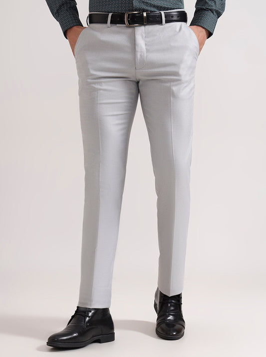 Light Grey Solid Slim Fit Formal Trouser | Greenfibre