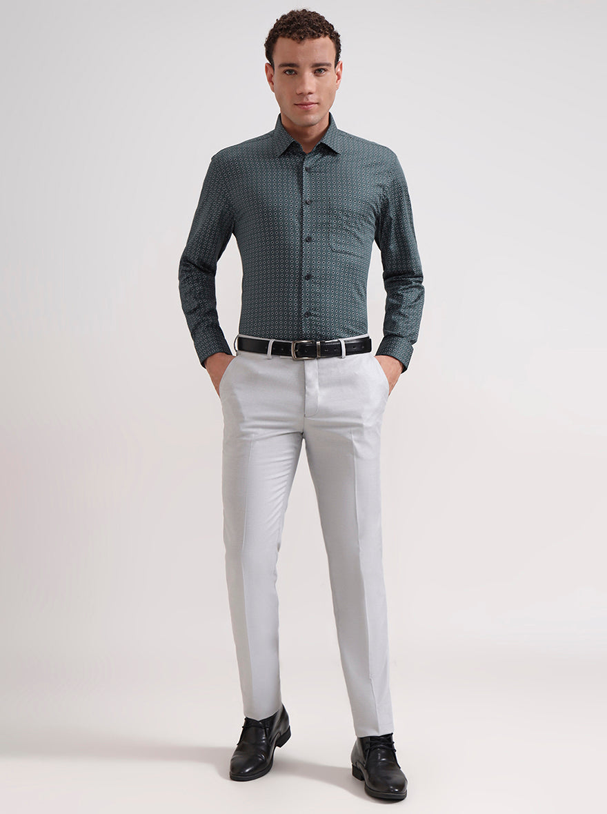 Light Grey Solid Slim Fit Formal Trouser | Greenfibre