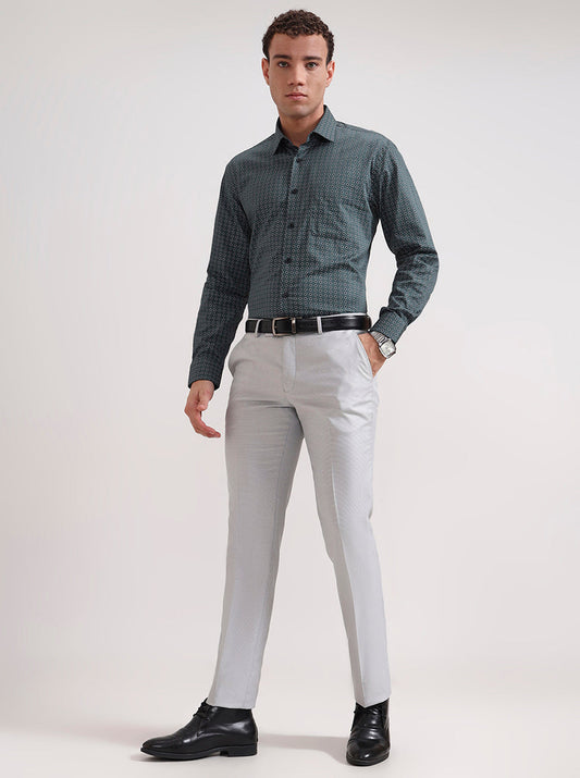 Light Grey Solid Slim Fit Formal Trouser | Greenfibre