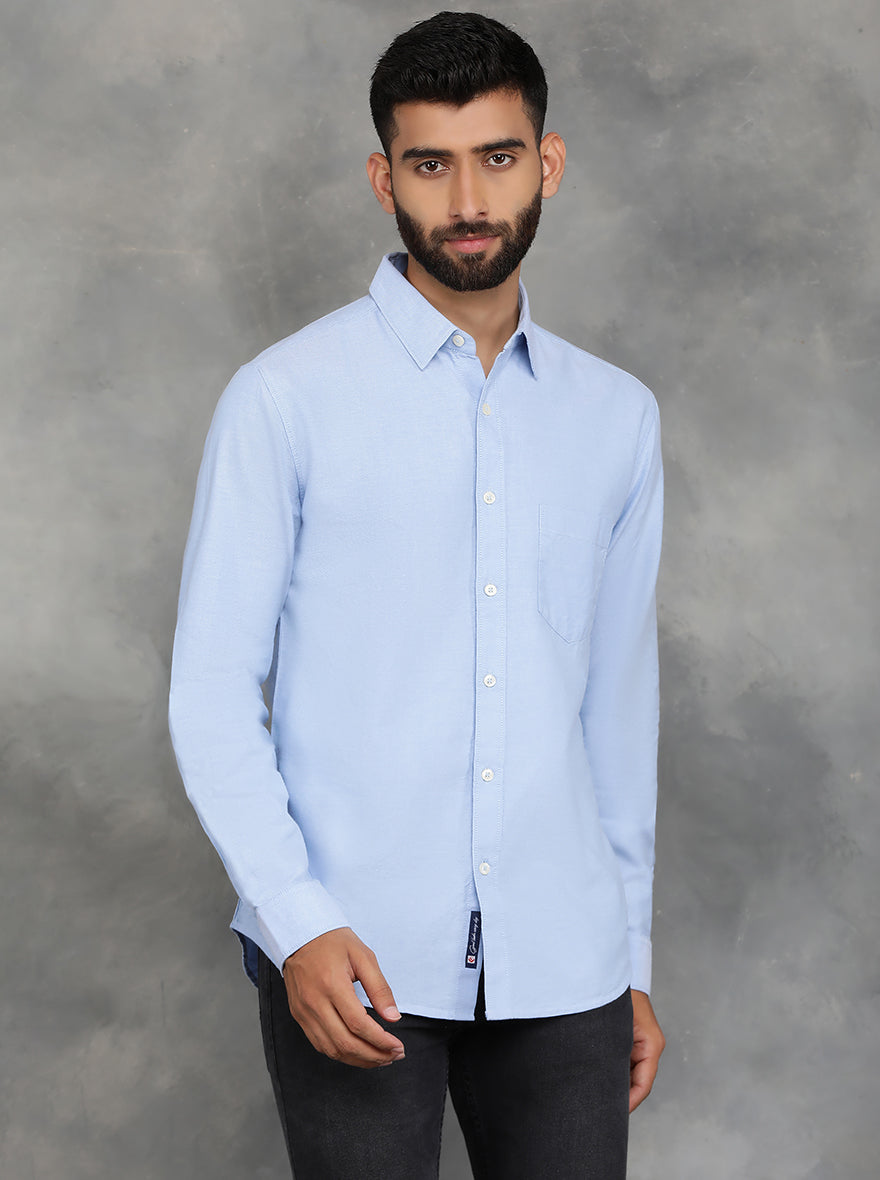 Sky Blue Solid Slim Fit Casual Shirt | GreenFibre