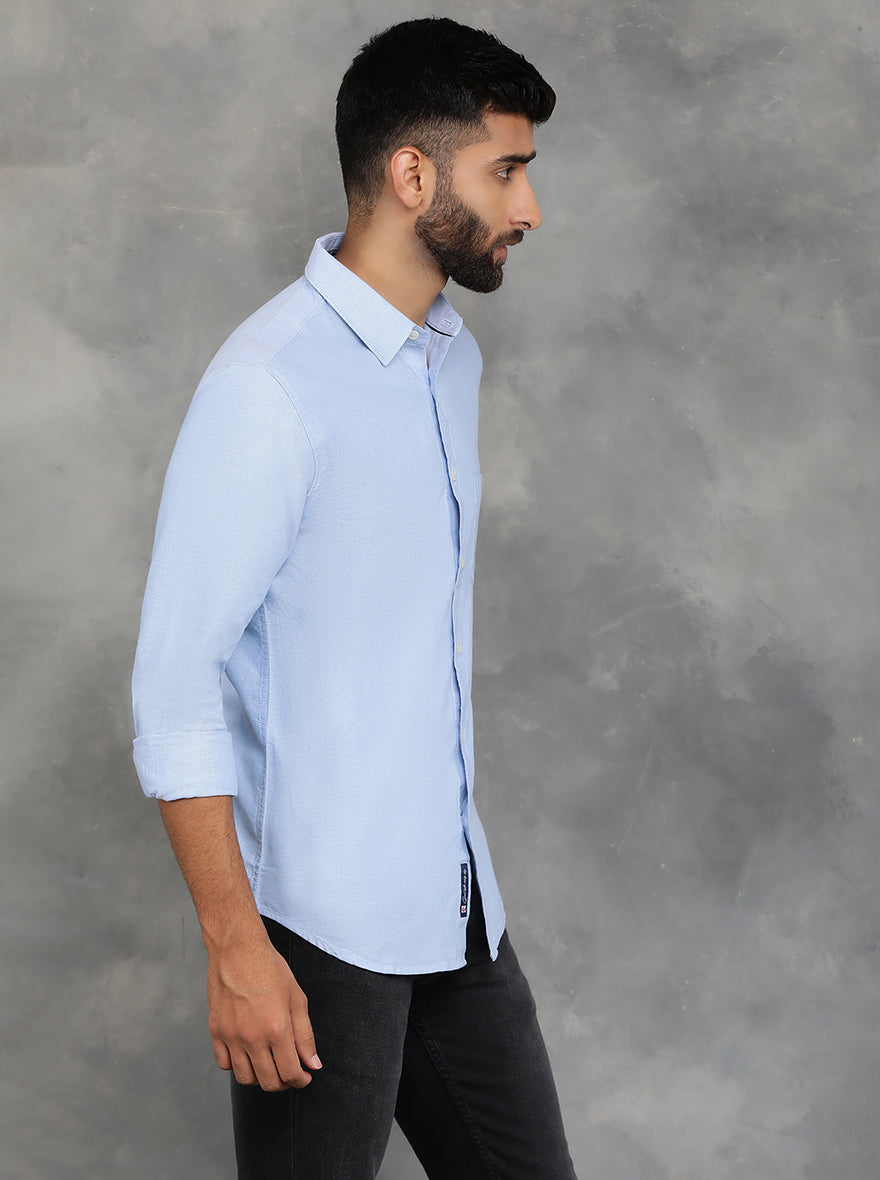 Sky Blue Solid Slim Fit Casual Shirt | GreenFibre