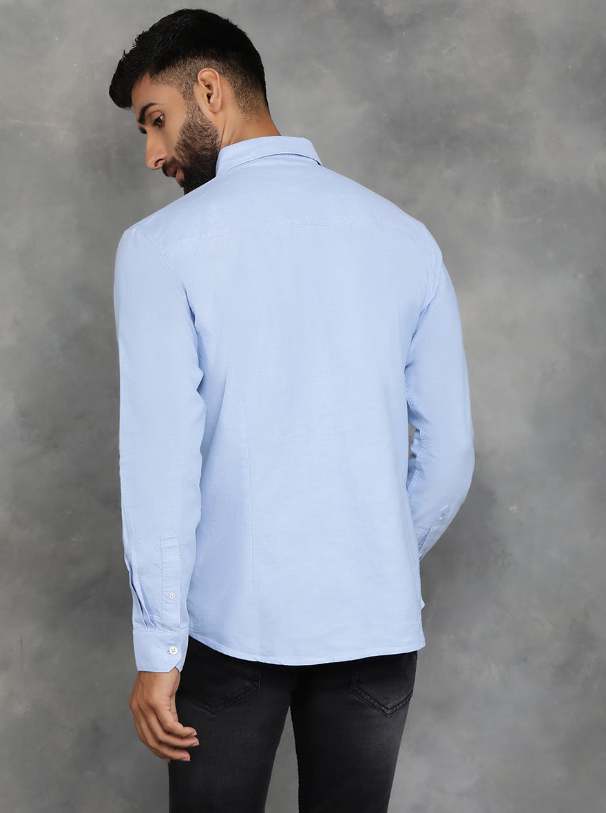 Sky Blue Solid Slim Fit Casual Shirt | GreenFibre