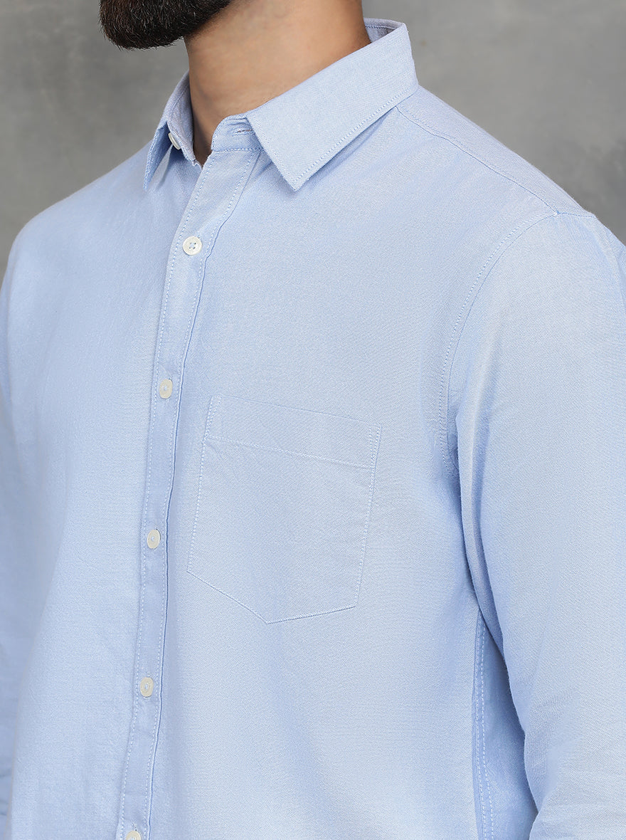 Sky Blue Solid Slim Fit Casual Shirt | GreenFibre