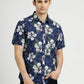 Navy Blue Printed Slim Fit Casual Shirt | Greenfibre