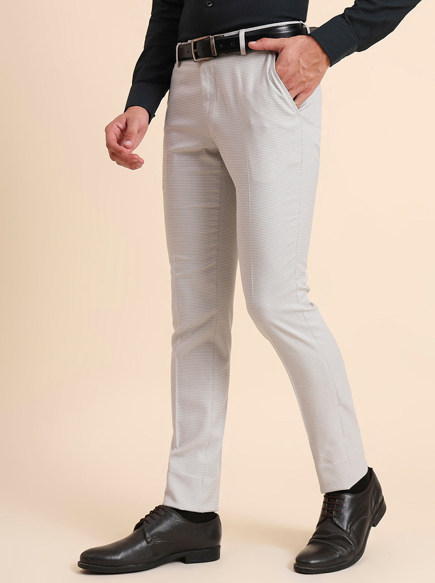 Light Grey Solid Super Slim Fit Formal Trouser | Greenfibre