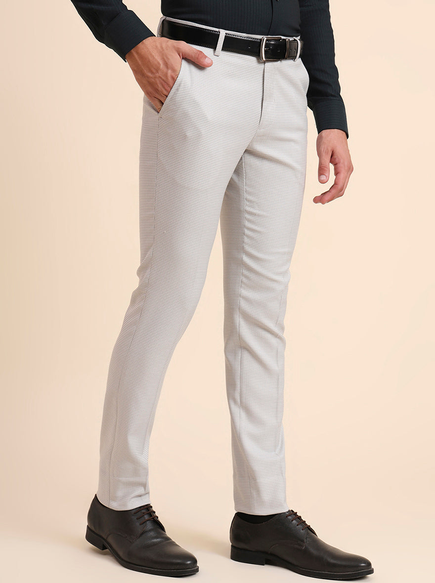 Light Grey Solid Super Slim Fit Formal Trouser | Greenfibre