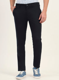 Navy Blue Solid Super Slim Fit Casual Trouser | Greenfibre