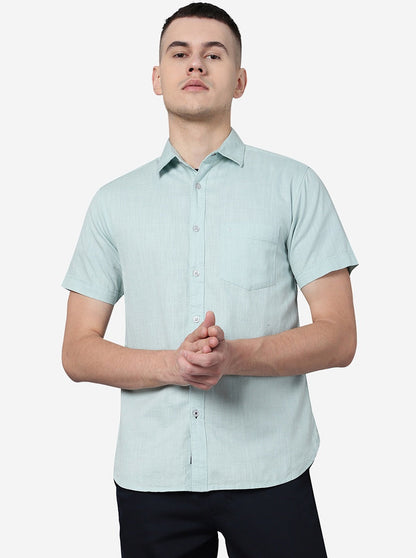 Eggshell Blue Solid Slim Fit Casual Shirt | Greenfibre