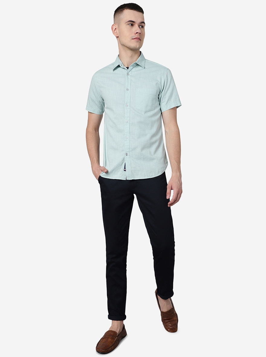 Eggshell Blue Solid Slim Fit Casual Shirt | Greenfibre