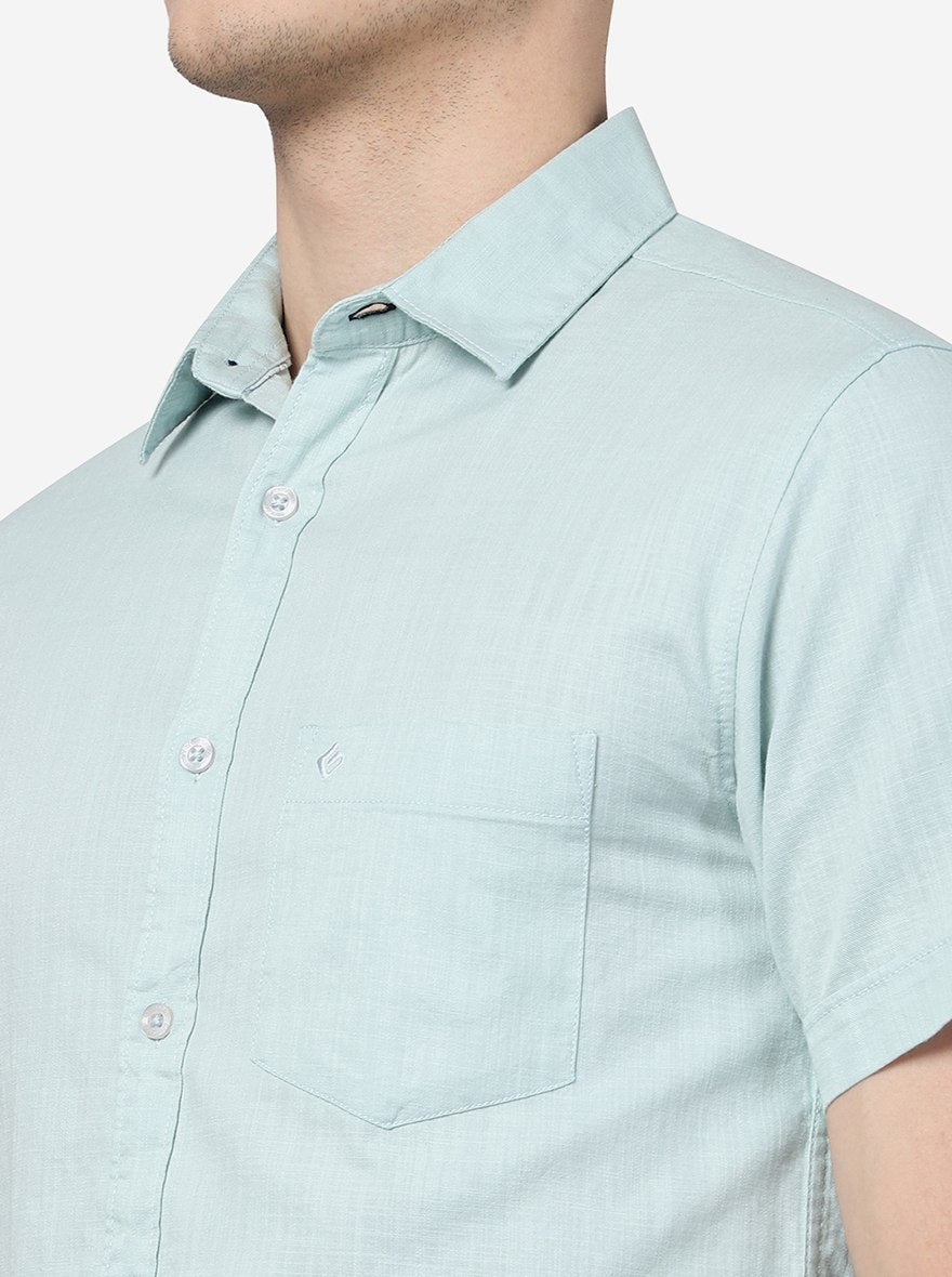 Eggshell Blue Solid Slim Fit Casual Shirt | Greenfibre