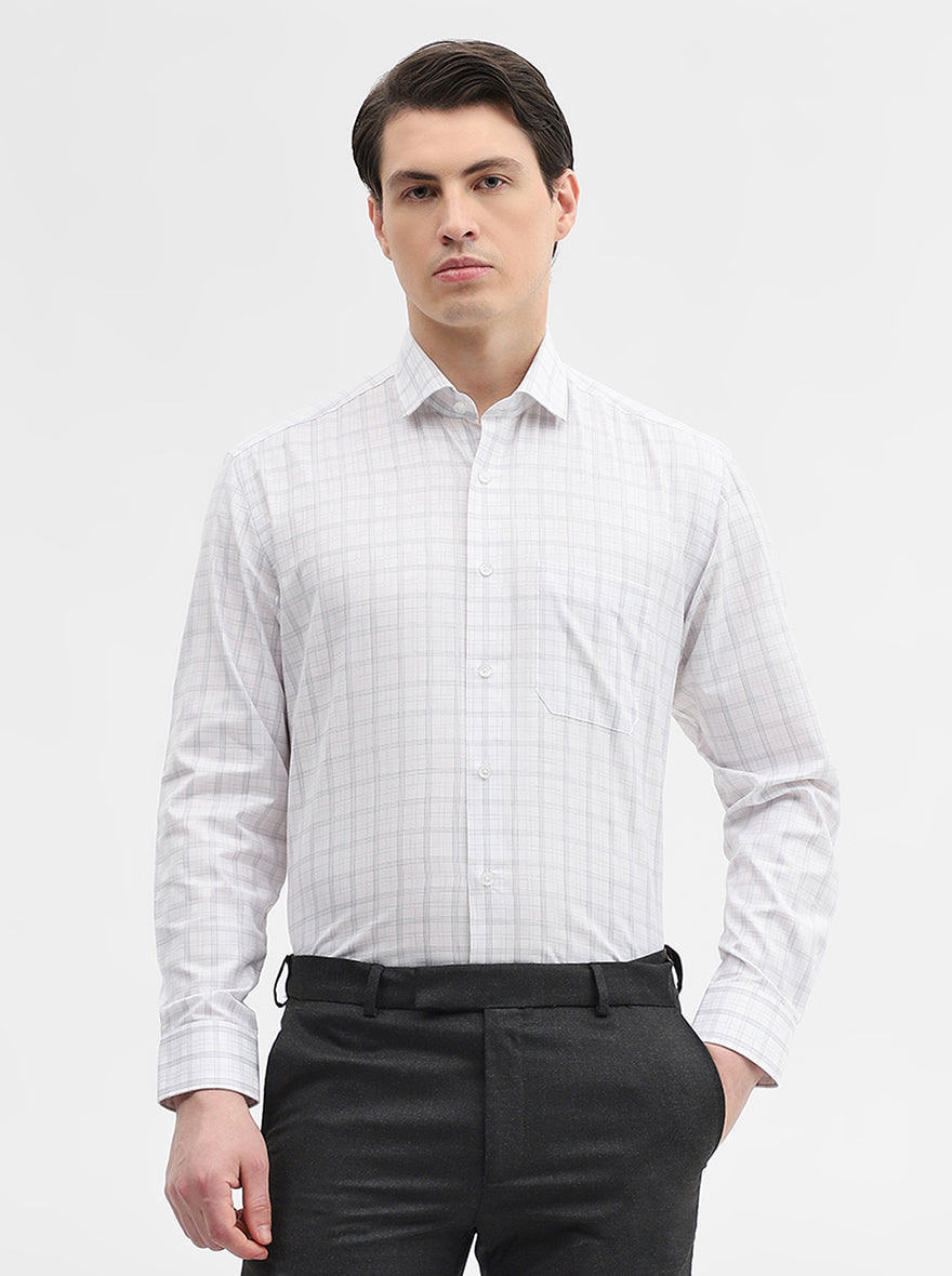 White & Grey Checked Regular Fit Formal Shirt | Greenfibre