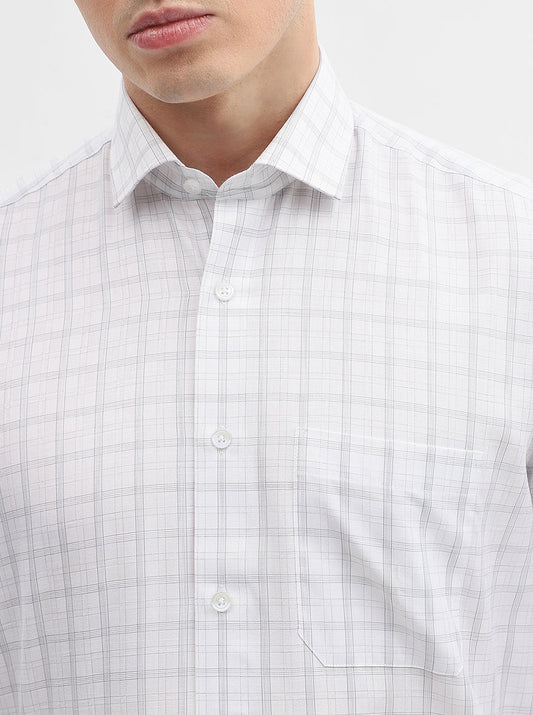 White & Grey Checked Regular Fit Formal Shirt | Greenfibre