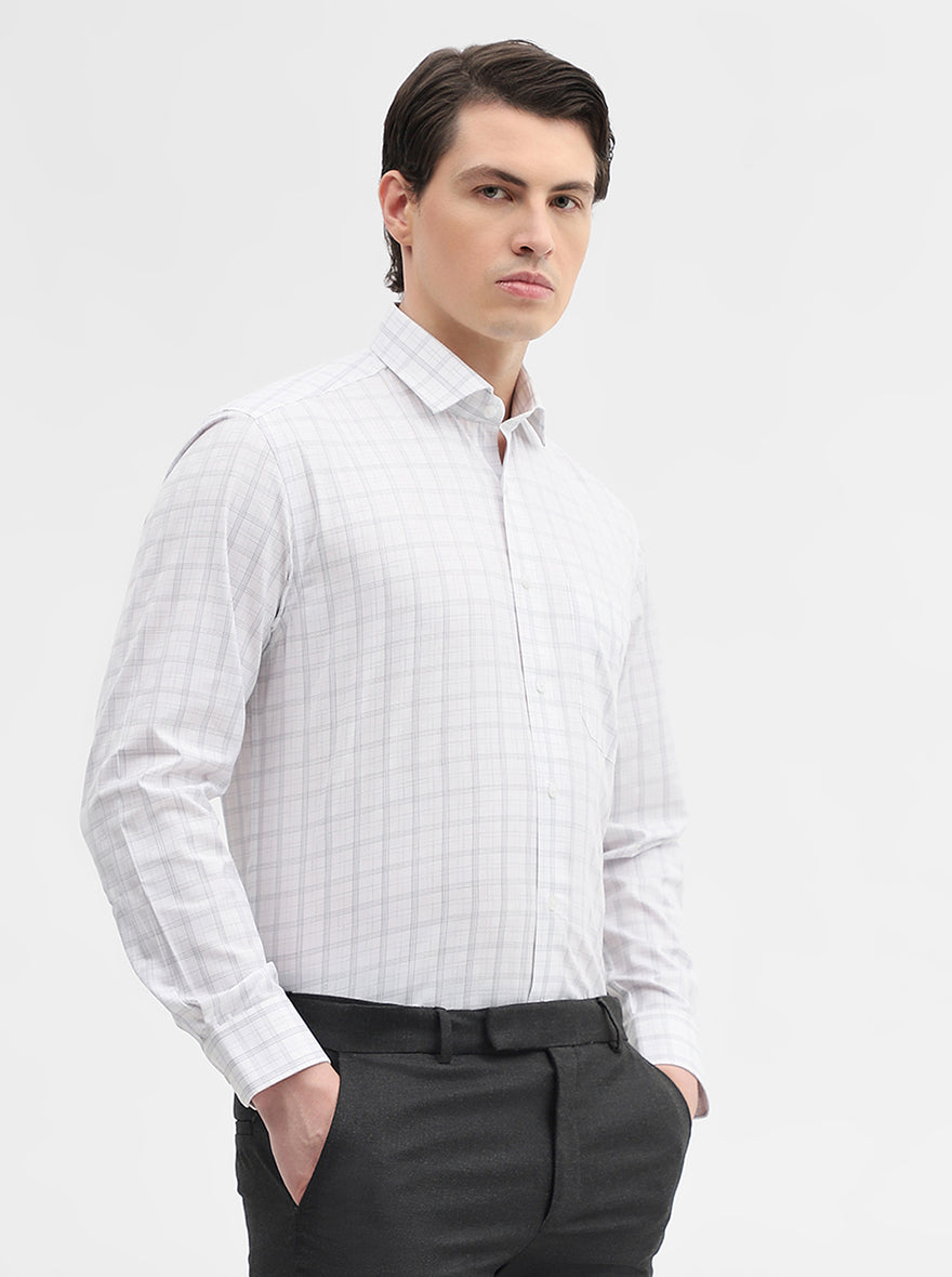 White & Grey Checked Regular Fit Formal Shirt | Greenfibre
