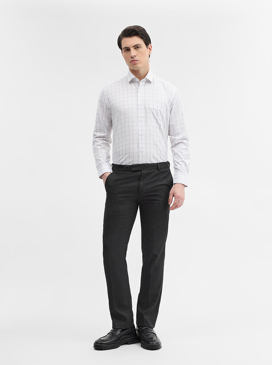 White & Grey Checked Regular Fit Formal Shirt | Greenfibre