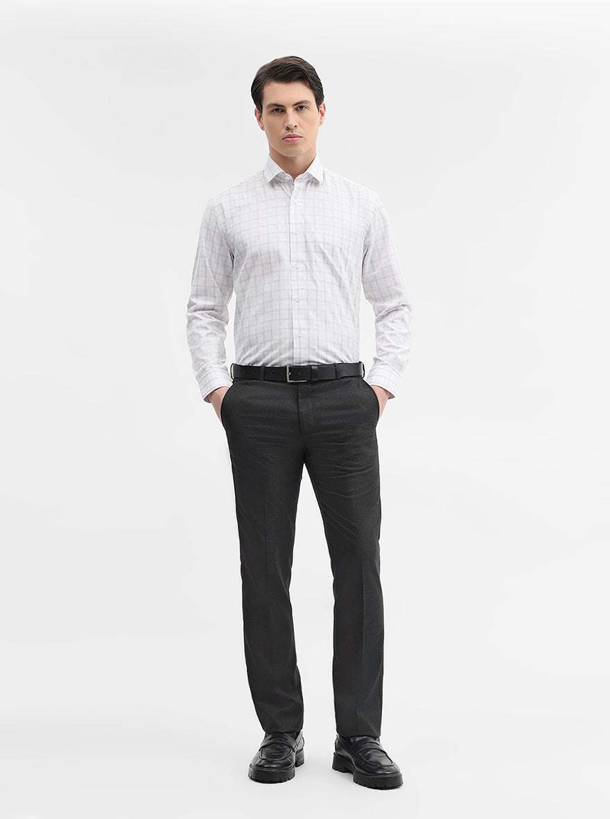 White & Grey Checked Regular Fit Formal Shirt | Greenfibre