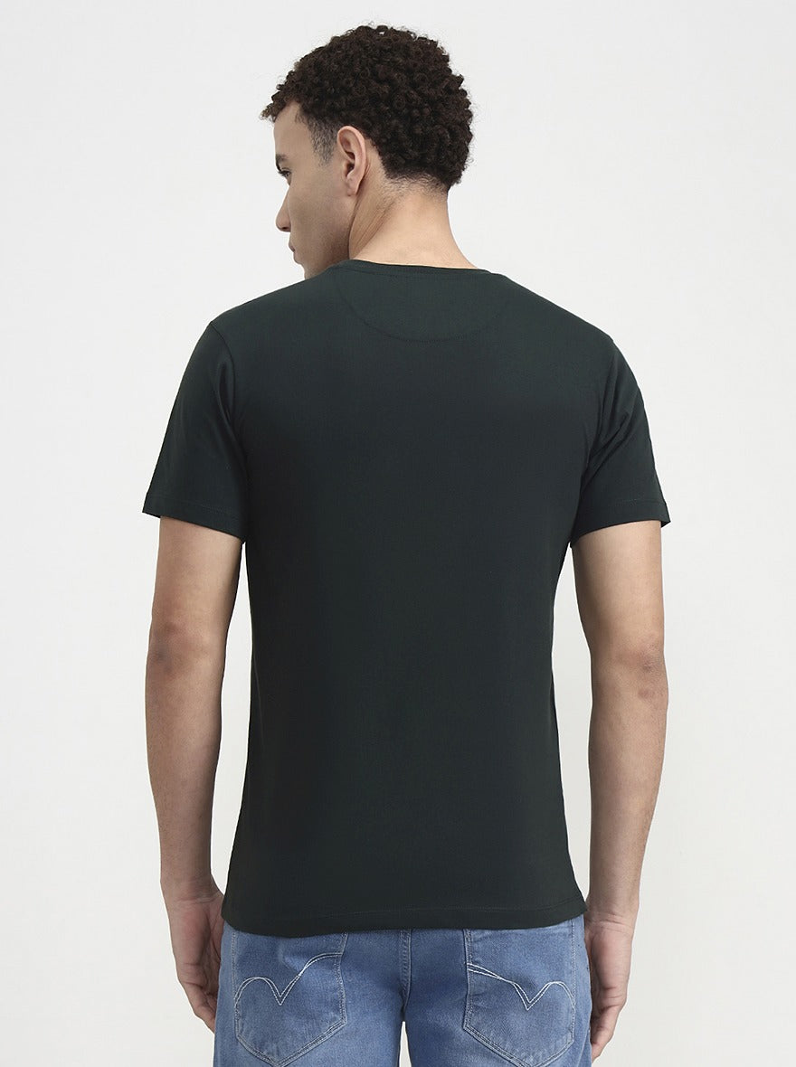 Bottle Green Printed Slim Fit T-Shirt | Greenfibre