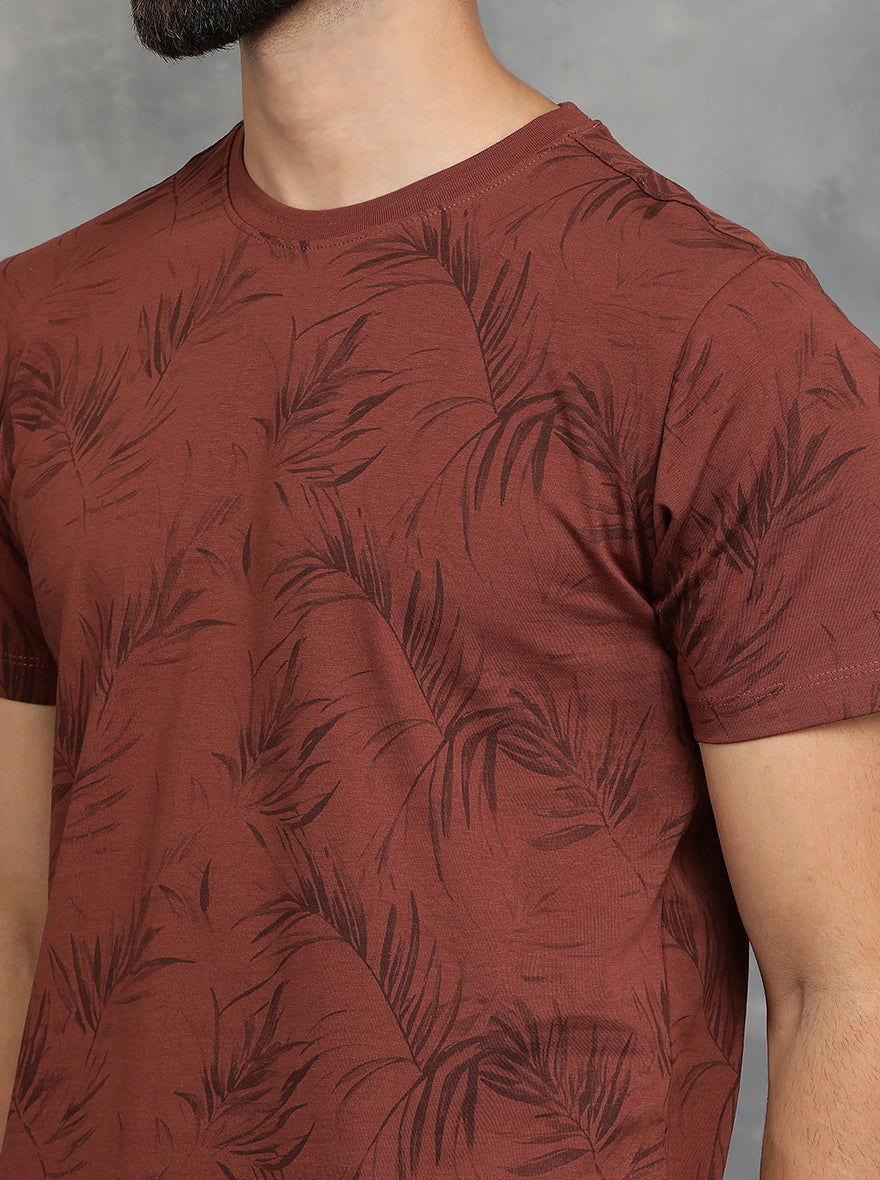 Brown Printed Slim Fit T-Shirt | GreenFibre