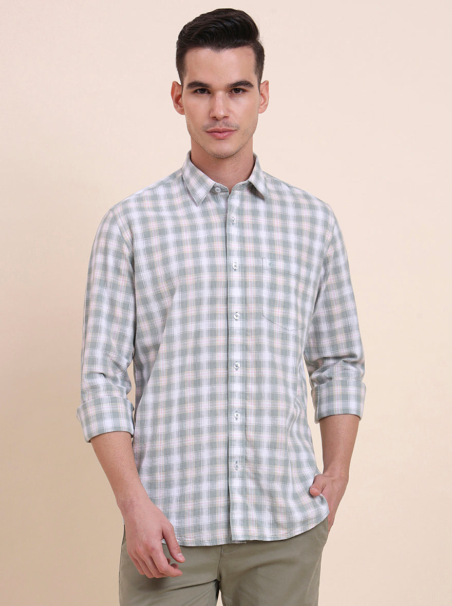 Green Checked Smart Fit Semi Casual Shirt | Greenfibre
