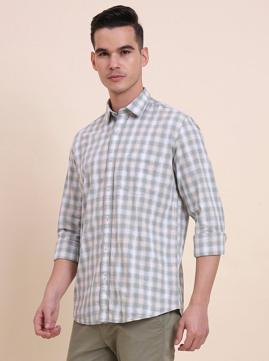 Green Checked Smart Fit Semi Casual Shirt | Greenfibre