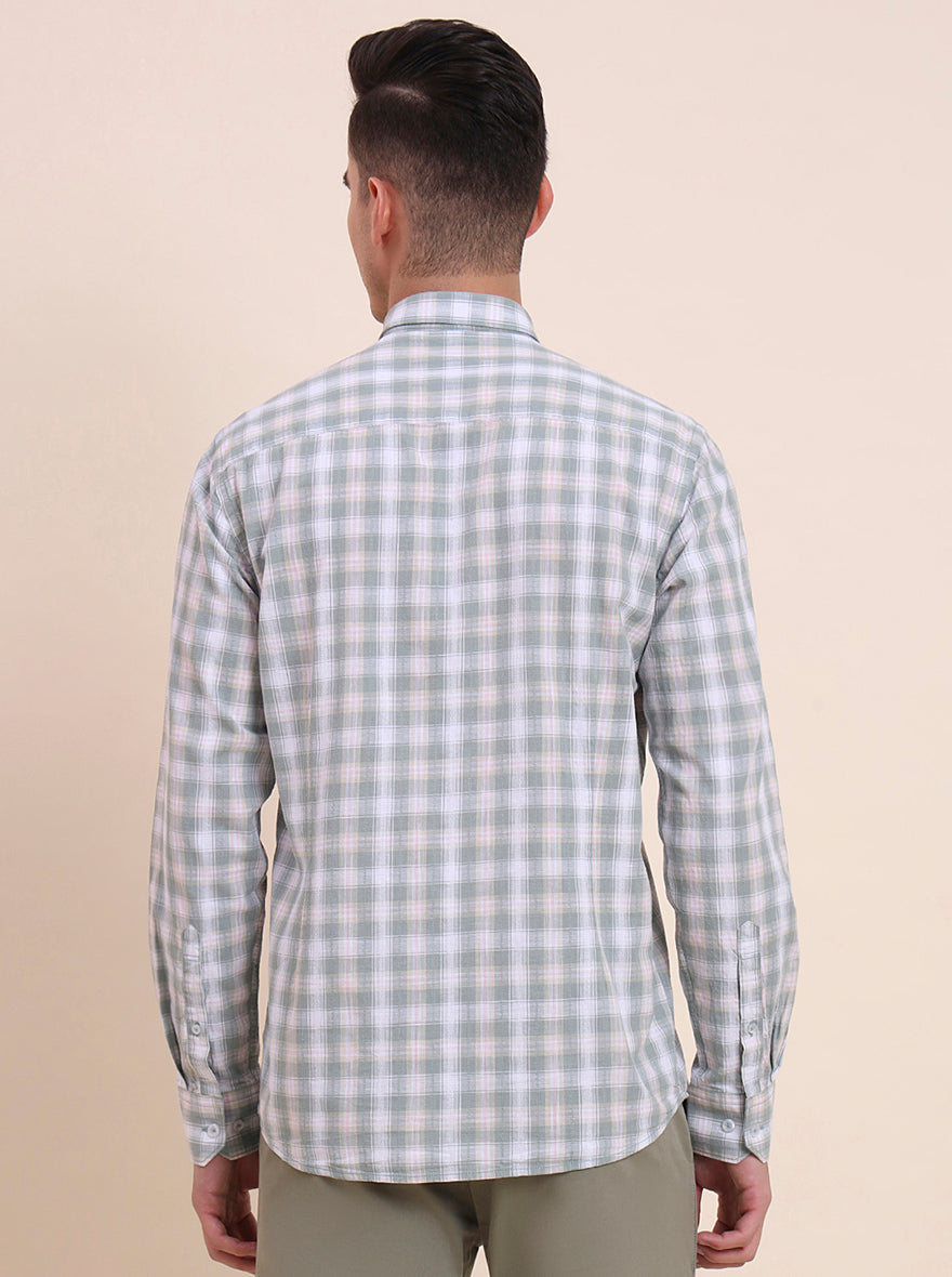 Green Checked Smart Fit Semi Casual Shirt | Greenfibre