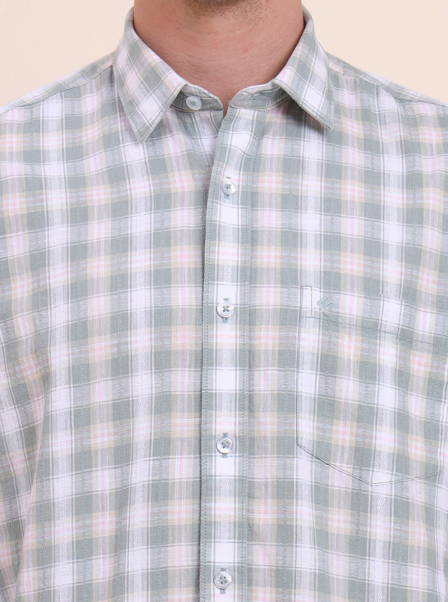 Green Checked Smart Fit Semi Casual Shirt | Greenfibre