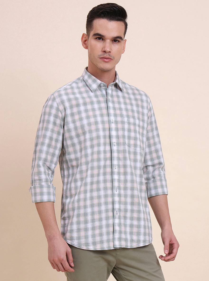 Green Checked Smart Fit Semi Casual Shirt | Greenfibre