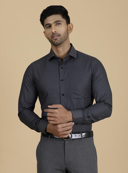 Dark Grey Checked Slim Fit Formal Shirt | Greenfibre