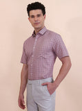 Carrot Pink Checked Regular Fit Formal Shirt | Greenfibre