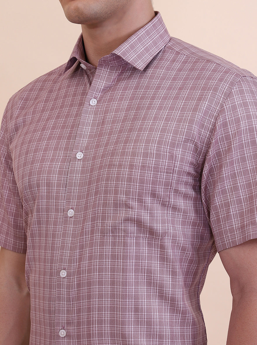 Carrot Pink Checked Regular Fit Formal Shirt | Greenfibre