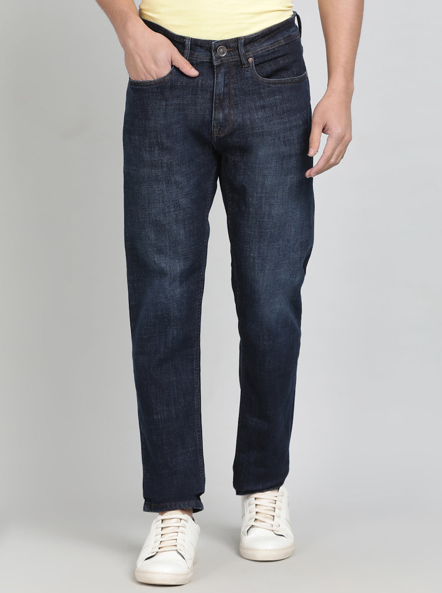 Ink Blue Washed Straight Fit Jeans | JadeBlue