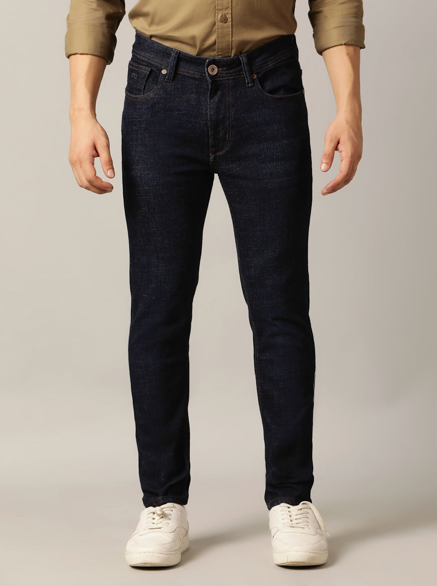 Tinted Deep Blue Washed Slim Fit Jeans | JadeBlue