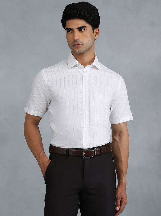 White Striped Regular Fit Formal Shirt | Greenfibre