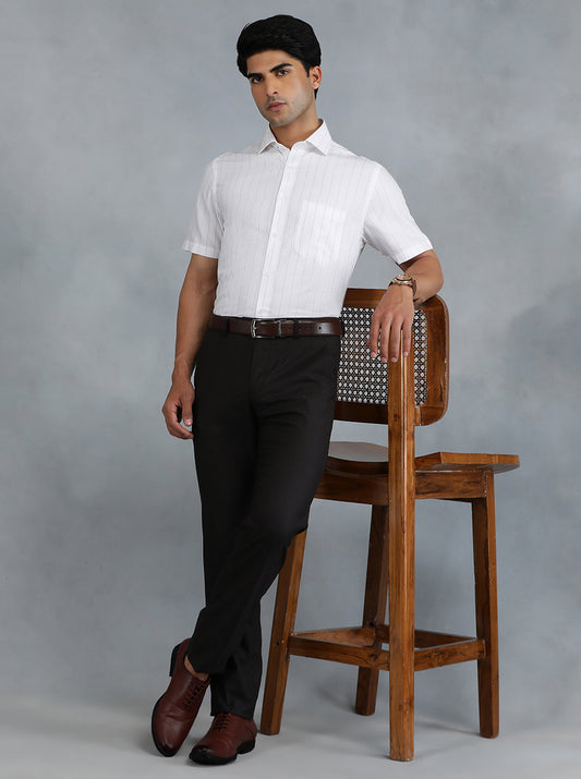 White Striped Regular Fit Formal Shirt | Greenfibre