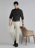 Beige Solid Slim Fit Formal Trouser | Greenfibre