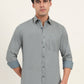 Light Grey & Green Printed Slim Fit Semi Casual Shirt | Greenfibre