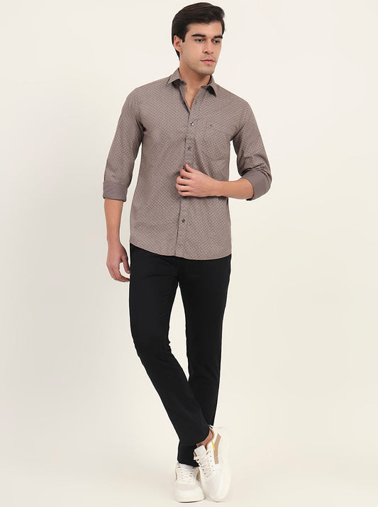 Light Brown Printed Slim Fit Semi Casual Shirt | Greenfibre